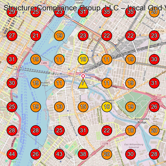 Structure Compliance Group, LLC GeoGrid visibility map for Construction Company in Long Island City